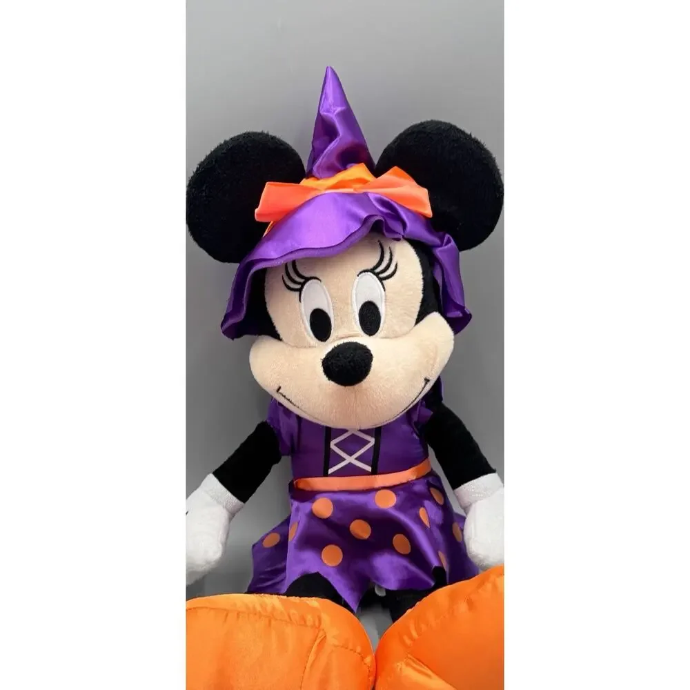 Disney Minnie Mouse Halloween Witch Plush 17” Stuffed Doll Purple Orange Outfit